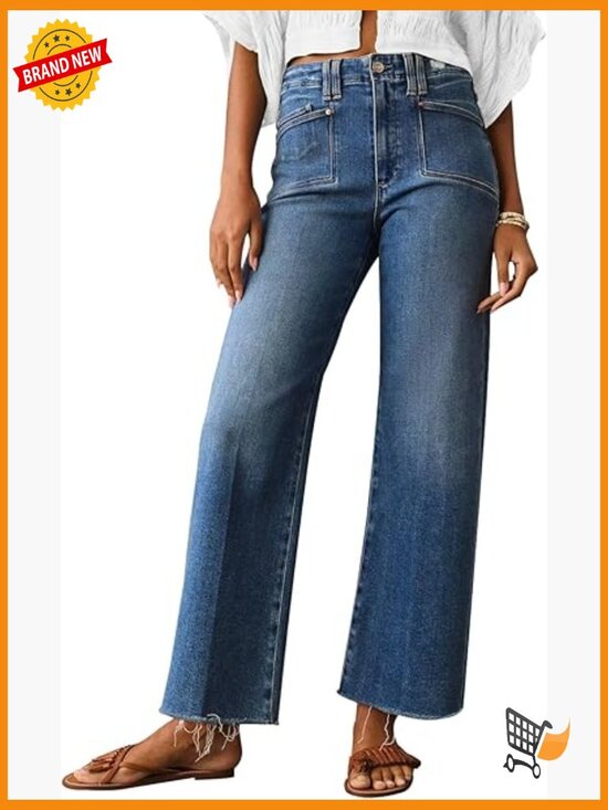 Denim - High Waist Wide Leg Baggy Boyfriend Stretchy Denim Jeans for Women Trendy